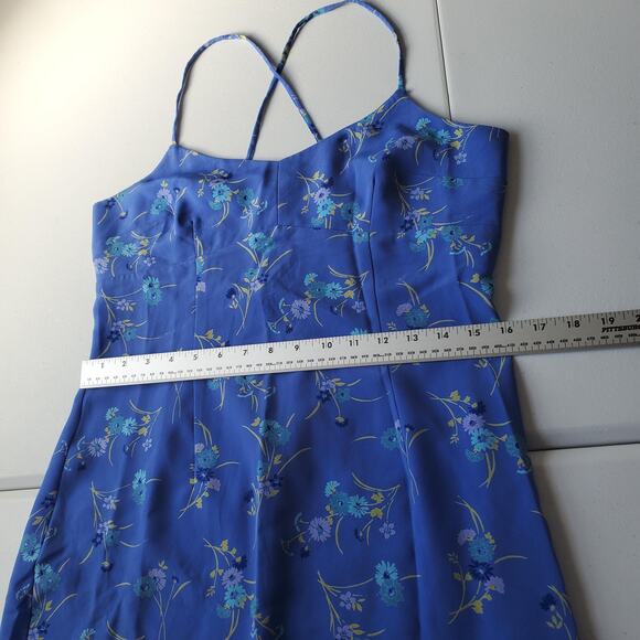 Y2K Express Dress Women 10 Blue Floral Slip Sweetheart Neck Strappy Fairy Grunge - Picture 6 of 10